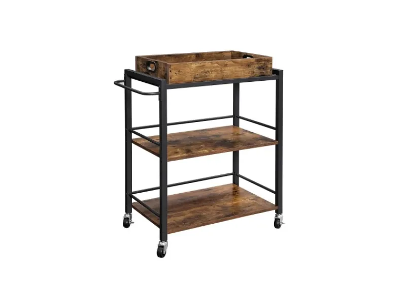 Discount Vasagle Küchenwagen mit Abnehmbarem Tablett 40 cm x 72 cm x 86 cm Braun-Schwarz