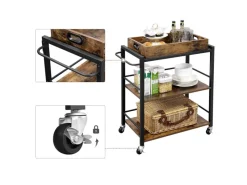 Discount Vasagle Küchenwagen mit Abnehmbarem Tablett 40 cm x 72 cm x 86 cm Braun-Schwarz