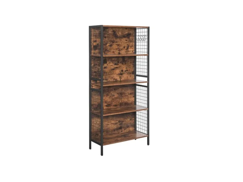 Vasagle Standregal 4 Ablagen und 4 S-Haken 30 x 74 x 154,5 cm Braun-Schwarz< Küchenregale