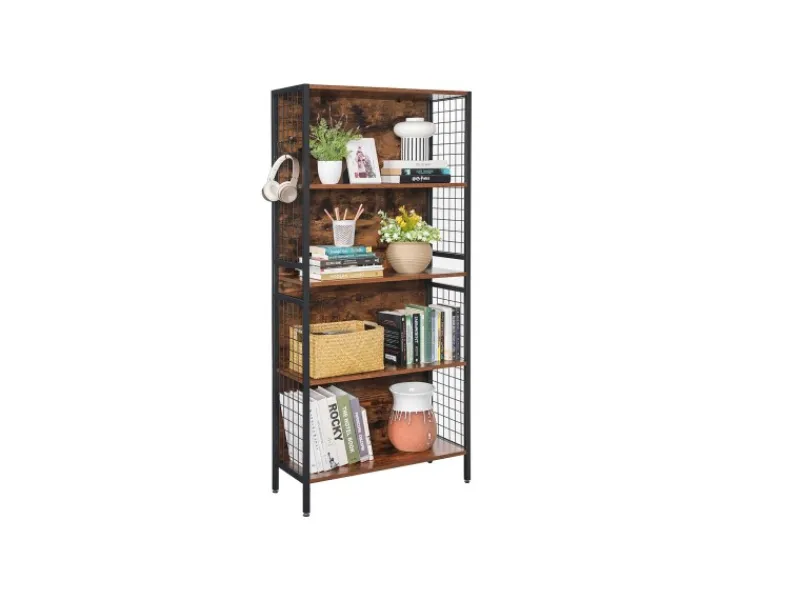 Vasagle Standregal 4 Ablagen und 4 S-Haken 30 x 74 x 154,5 cm Braun-Schwarz< Küchenregale