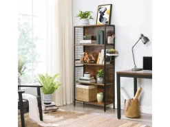 Vasagle Standregal 4 Ablagen und 4 S-Haken 30 x 74 x 154,5 cm Braun-Schwarz< Küchenregale