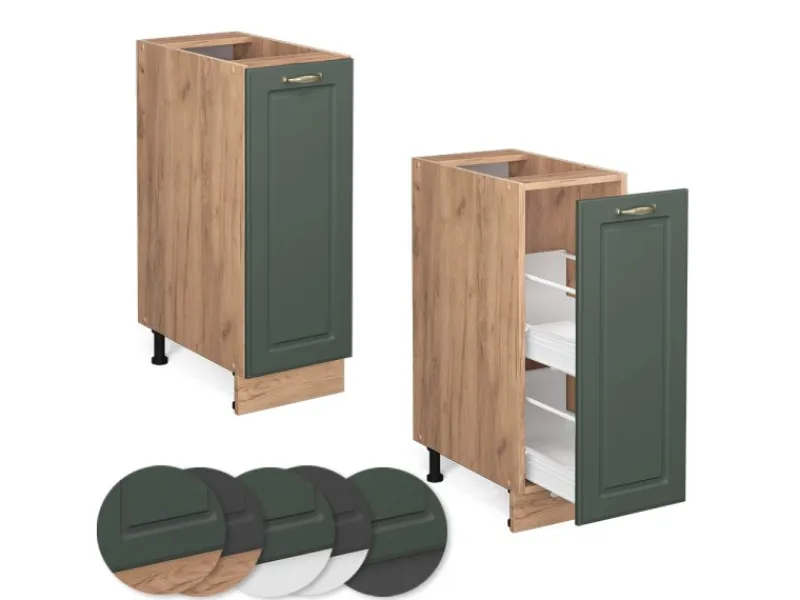 Küchenschränke<Vicco Apothekerschrank Fame-Line Grün-Gold Landhaus/Goldkraft Eiche 30 cm AP Eiche