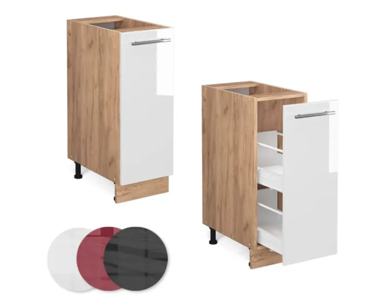 Küchenschränke<Vicco Apothekerschrank Fame-Line Hochglanz/Goldkraft Eiche 30 cm AP Marmor