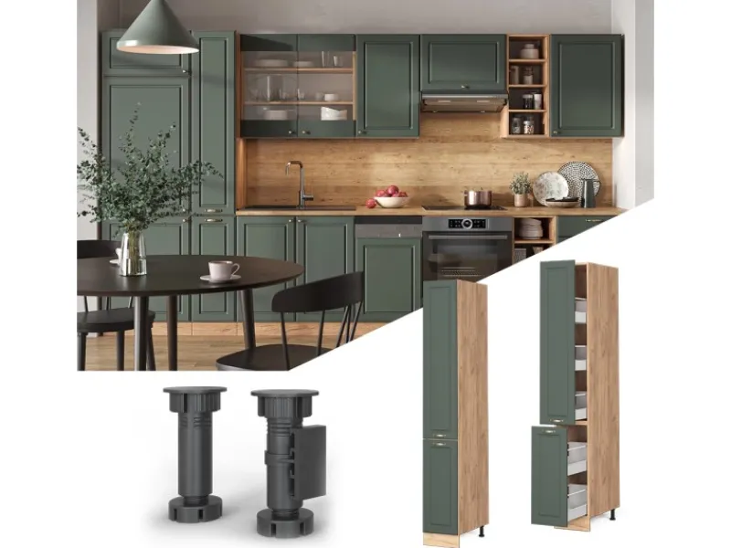 Küchenschränke<Vicco Apothekerschrank Fame-Line Grün-Gold Landhaus/Goldkraft Eiche 30 cm