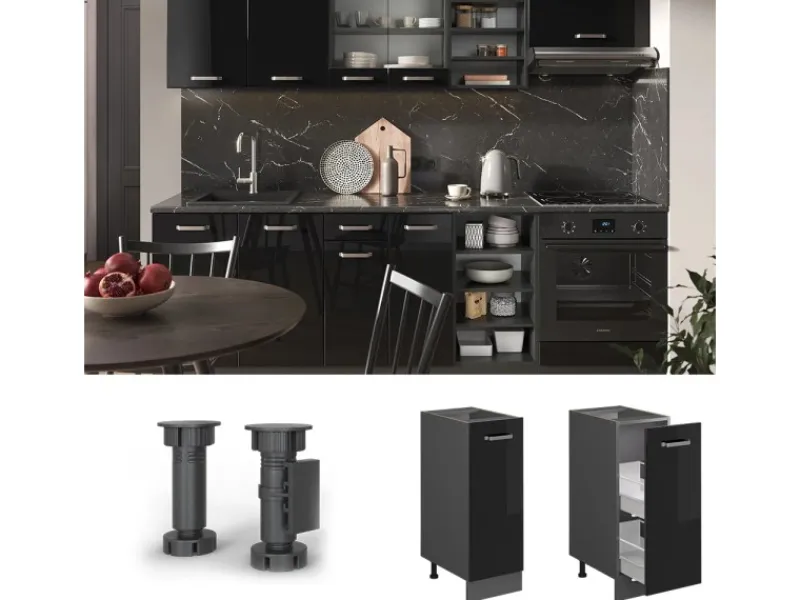 Küchenschränke<Vicco Apothekerschrank R-Line Schwarz Hochglanz/Anthrazit 30 cm AP Anthrazit