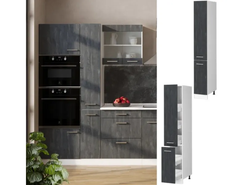 New Vicco Apothekerschrank R-Line Medizinschrank für die Küche Schwarz Beton/Weiß 30 cm Beton Anthrazit