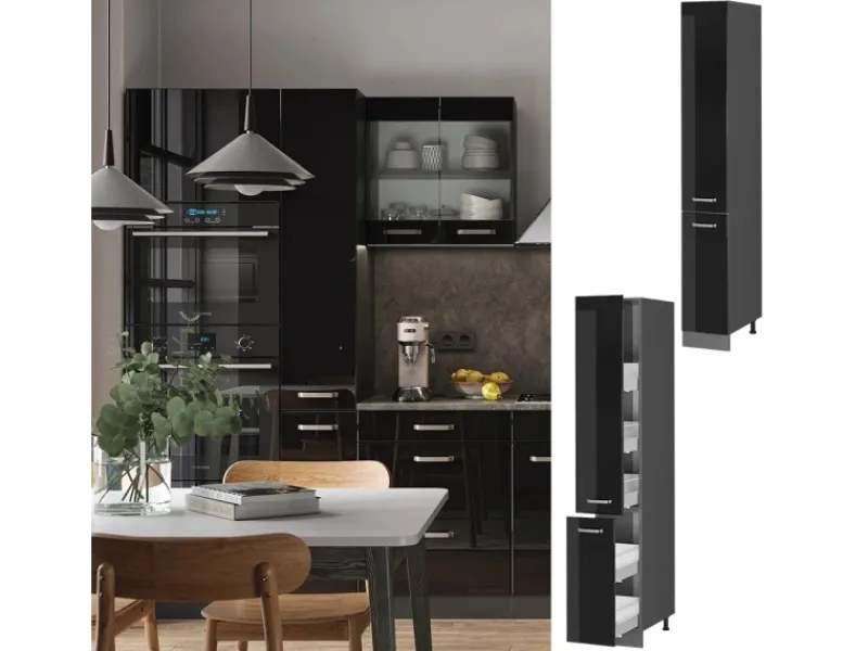 New Vicco Apothekerschrank R-Line Medizinschrank für die Küche Schwarz Hochglanz/Anthrazit 30 cm Schwarz Glänzend