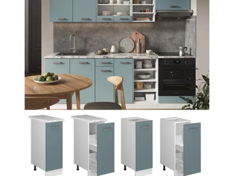 Vicco Apothekerschrank R-Line Blau-Grau/Weiß 30 cm ohne Arbeitsplatte< Küchenschränke