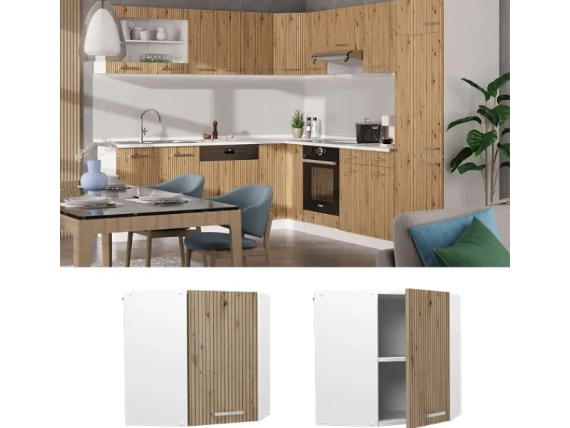 Best Vicco Eckhängeschrank R-Line Küchen-Eckschrank Artisan-Eiche/Weiß 57 cm Artisan Eiche