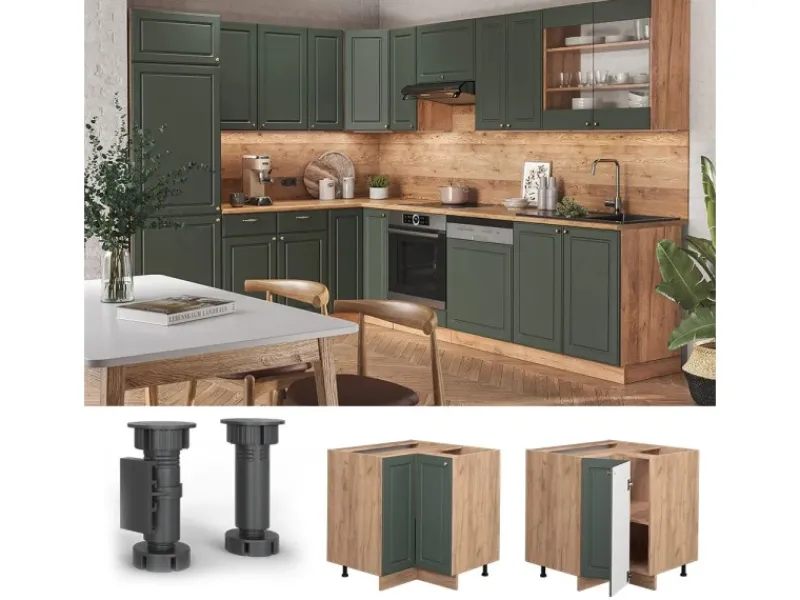 Küchenschränke<Vicco Eckunterschrank Fame-Line Grün-Gold Landhaus/Goldkraft Eiche 81 cm AP Anthrazit