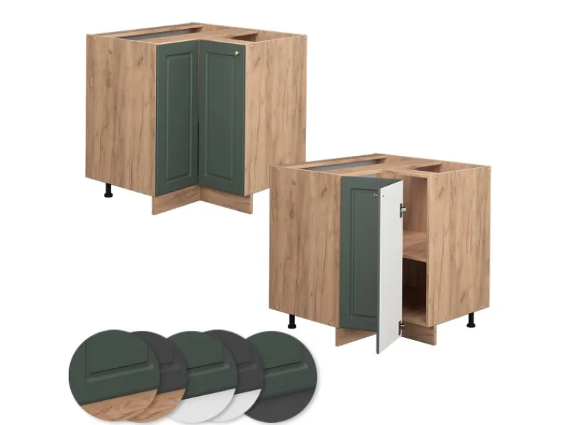 Küchenschränke<Vicco Eckunterschrank Fame-Line Grün-Gold Landhaus/Goldkraft Eiche 81 cm AP Anthrazit