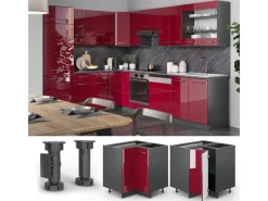 Sale Vicco Eckunterschrank Fame-Line Bordeaux Hochglanz/Anthrazit 81 cm ohne Arbeitsplatte Bordeaux-Glanz