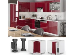 Hot Vicco Eckunterschrank Fame-Line Bordeaux Hochglanz/Weiß 81 cm ohne Arbeitsplatte Bordeaux-Glanz