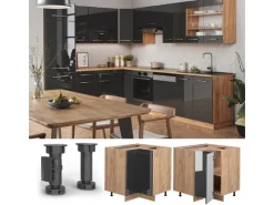 Küchenregale<Vicco Eckunterschrank Fame-Line Hochglanz/Goldkraft Eiche 81 cm AP Marmor