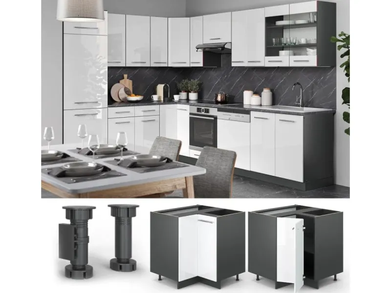Küchenregale|Küchenschränke<Vicco Eckunterschrank Fame-Line Hochglanz/Anthrazit 81 cm ohne Arbeitsplatte