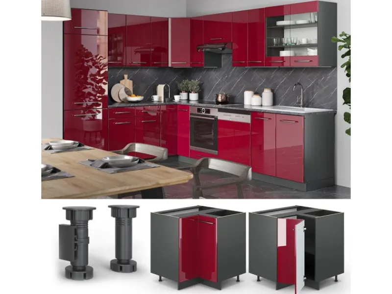 Vicco Eckunterschrank Fame-Line Bordeaux Hochglanz/Anthrazit 81 cm AP Anthrazit< Küchenregale