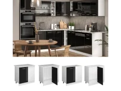 Vicco Eckunterschrank R-Line Küchen Eckschrank Schwarz Hochglanz/Weiß 86 cm AP Eiche< Kühlschränke