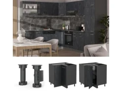 Küchenschränke<Vicco Eckunterschrank R-Line Schwarz Beton/Anthrazit 76 cm ohne Arbeitsplatte