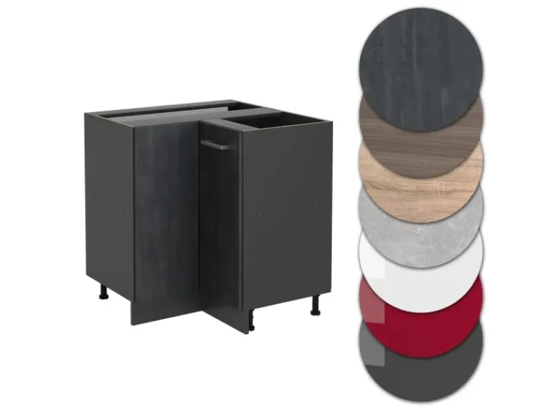 Küchenschränke<Vicco Eckunterschrank R-Line Schwarz Beton/Anthrazit 76 cm ohne Arbeitsplatte