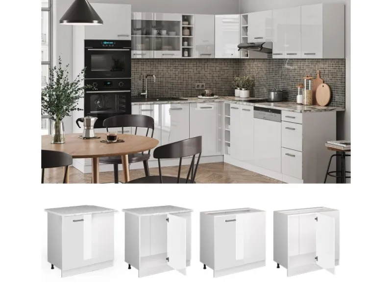 Vicco Eckunterschrank R-Line Küchen Eckschrank Hochglanz/ 86 cm AP Marmor< Küchenschränke