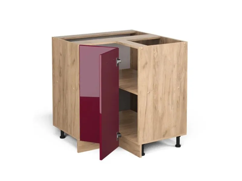 Online Vicco Eckunterschrank R-Line Bordeaux Hochglanz/Goldkraft Eiche 76 cm ohne Arbeitsplatte Bordeaux-Glanz