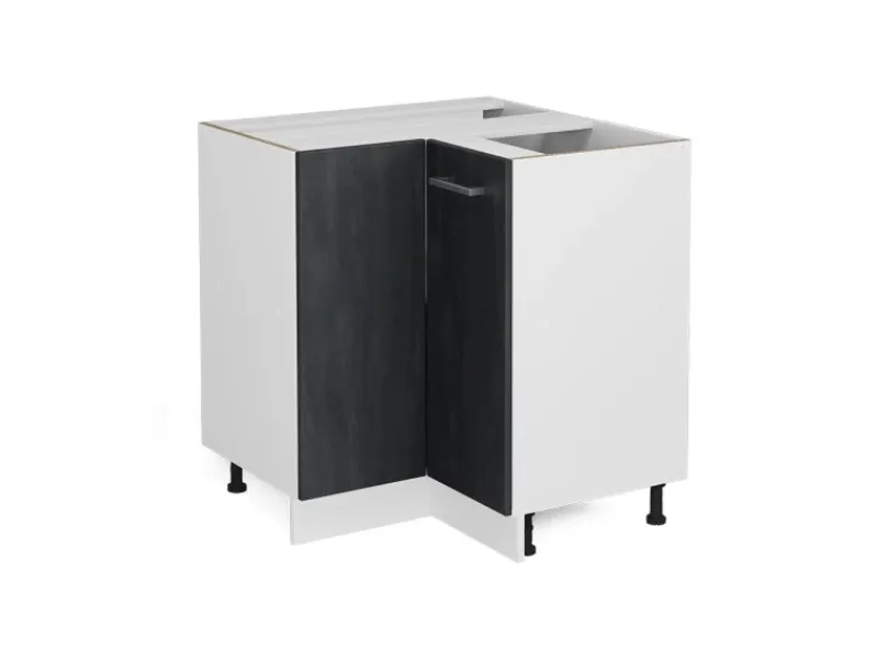 Vicco Eckunterschrank R-Line Schwarz Beton/Weiß 76 cm ohne Arbeitsplatte Beton Anthrazit