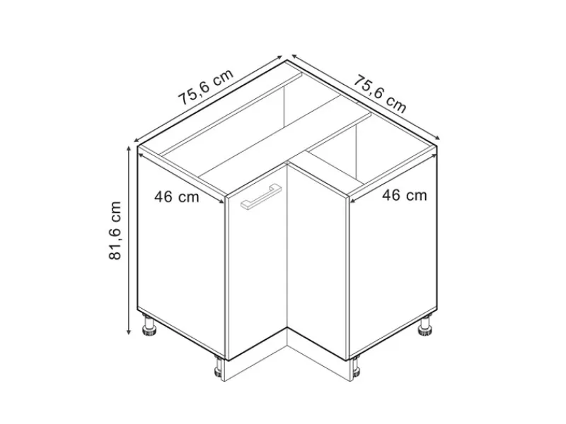 Vicco Eckunterschrank R-Line Schwarz Beton/Weiß 76 cm ohne Arbeitsplatte Beton Anthrazit