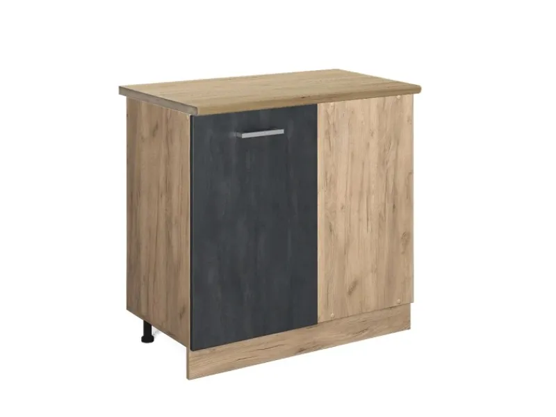 Vicco Eckunterschrank R-Line Schwarz Beton/Goldkraft Eiche 86 cm AP Eiche< Single-Küchen|Pantryküchen