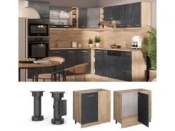 Vicco Eckunterschrank R-Line Schwarz Beton/Goldkraft Eiche 86 cm AP Eiche< Single-Küchen|Pantryküchen