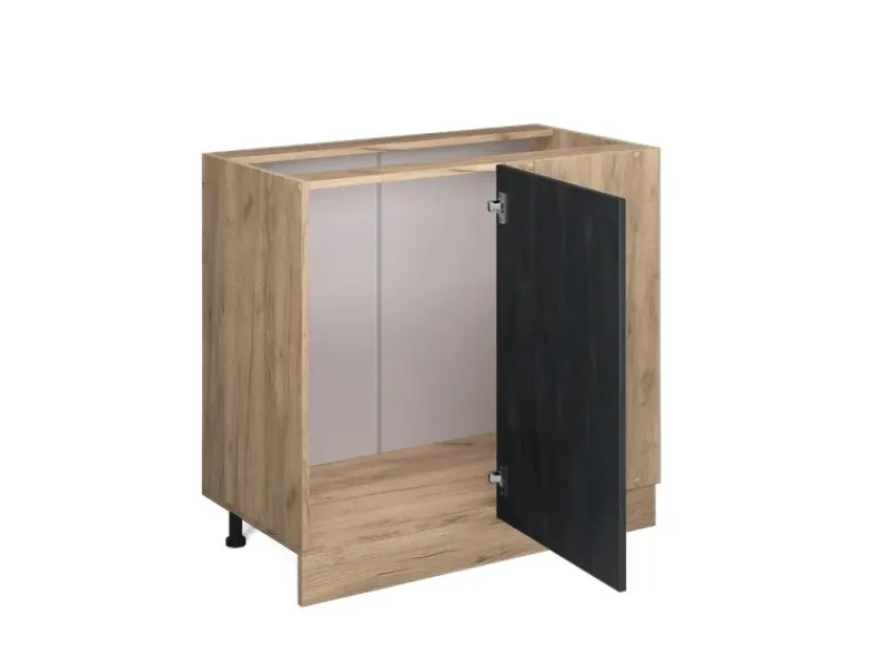 Vicco Eckunterschrank R-Line Schwarz Beton/Goldkraft Eiche 86 cm AP Eiche< Single-Küchen|Pantryküchen