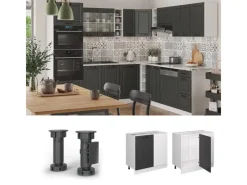 Clearance Vicco Eckunterschrank R-Line Anthrazit Landhaus/Weiß 86 cm ohne Arbeitsplatte Anthrazitgrau