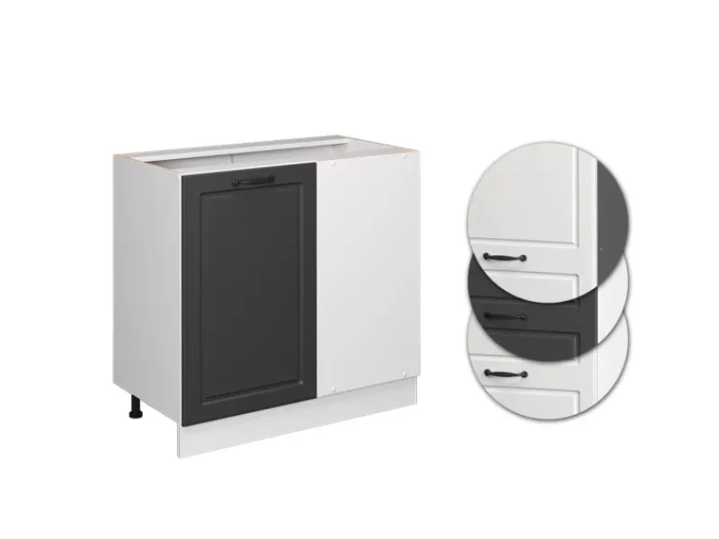 Clearance Vicco Eckunterschrank R-Line Anthrazit Landhaus/Weiß 86 cm ohne Arbeitsplatte Anthrazitgrau