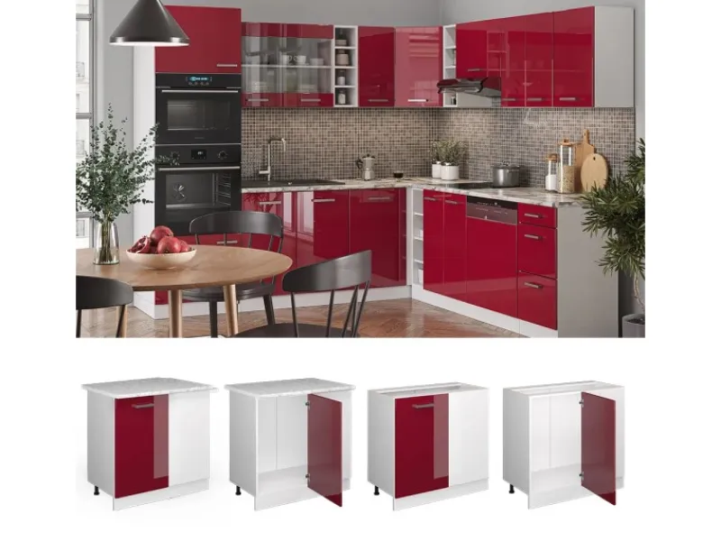 Vicco Eckunterschrank R-Line Bordeaux Hochglanz/Weiß 86 cm AP Marmor< Küchenschränke