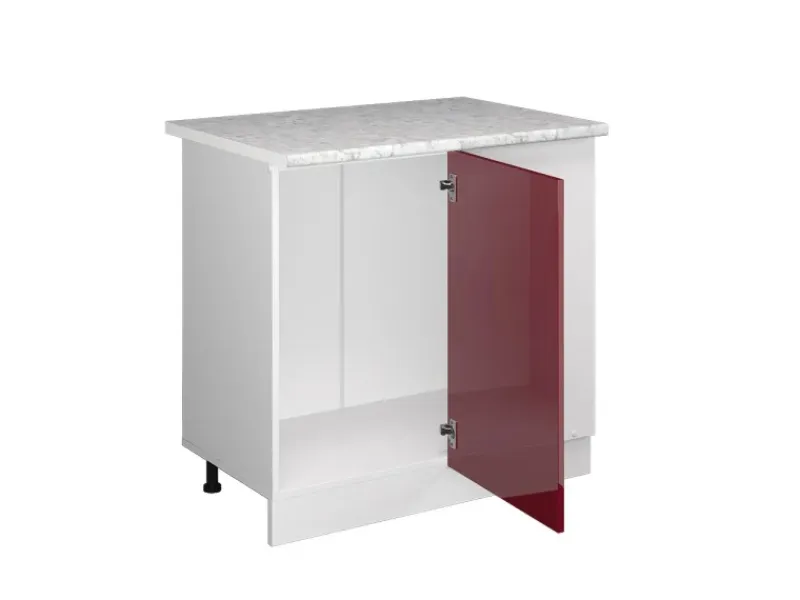 Vicco Eckunterschrank R-Line Bordeaux Hochglanz/Weiß 86 cm AP Marmor< Küchenschränke