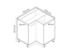 Clearance Vicco Eckunterschrank R-Line Schwarz Beton/Goldkraft Eiche 76 cm AP Eiche Beton Anthrazit