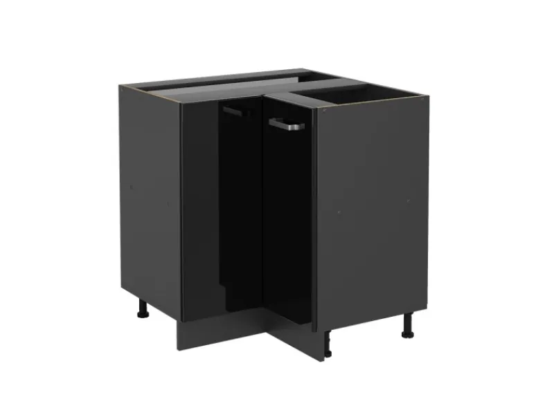 Küchenschränke<Vicco Eckunterschrank R-Line Schwarz Hochglanz/Anthrazit 76 cm ohne Arbeitsplatte
