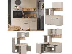 Discount Vicco Egbert SingleKüche Greige 160 cm mit Ausziehbarem TischEgbert ohne E-Geräte Grau