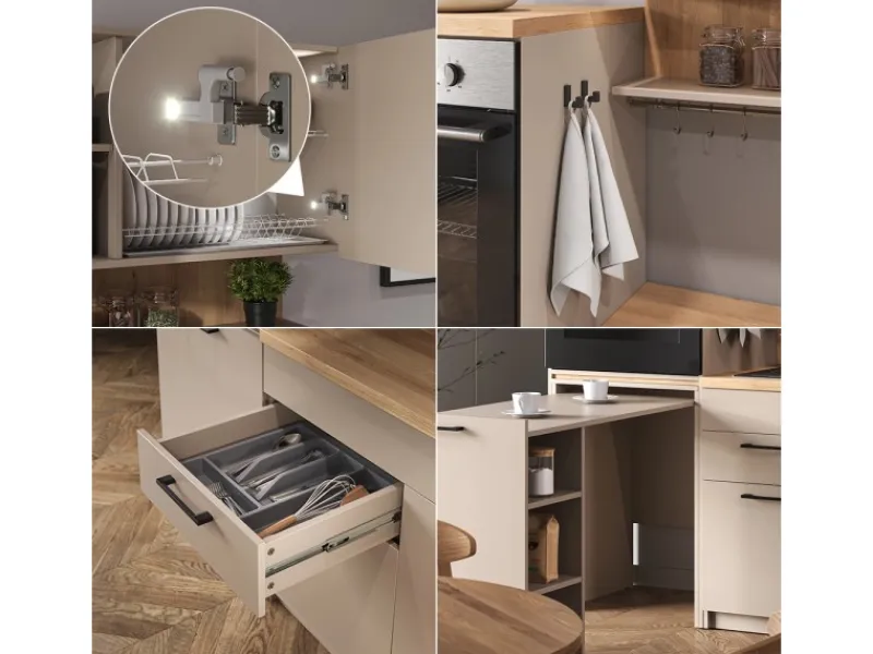 Discount Vicco Egbert SingleKüche Greige 160 cm mit Ausziehbarem TischEgbert ohne E-Geräte Grau