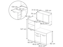 Single-Küchen<Vicco Egbert SingleKüche Greige 160 cm mit Ausziehbarem Tisch mit LED-LeistenEgbert ohne E-Geräte