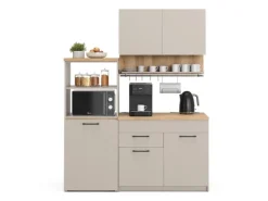 Single-Küchen<Vicco Egbert SingleKüche Greige 160 cm mit Ausziehbarem Tisch mit LED-LeistenEgbert ohne E-Geräte