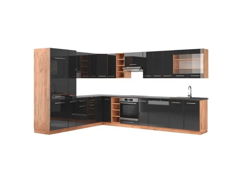 Sale Vicco Fame-Line Eckküche /Goldkraft Eiche 347 x 257 cm AP Anthrazit ohne E-Geräte Anthrazit Hochglanz