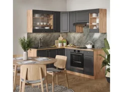 Winkelküchen<Vicco Fame-Line Eckküche Anthrazit Landhaus/Goldkraft Eiche 160 x 190 cm AP Marmor ohne E-Geräte