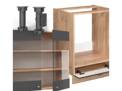 Winkelküchen<Vicco Fame-Line Eckküche Anthrazit Landhaus/Goldkraft Eiche 160 x 190 cm AP Marmor ohne E-Geräte