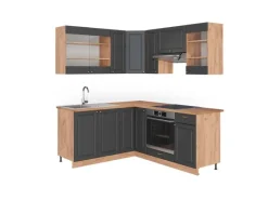 Vicco Fame-Line Eckküche Anthrazit Landhaus/Goldkraft Eiche 160 x 190 cm AP Eiche ohne E-Geräte< Winkelküchen