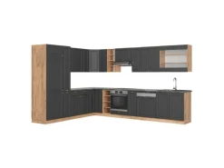 Outlet Vicco Fame-Line Eckküche Anthrazit Landhaus/Goldkraft Eiche 347 x 257 cm AP Anthrazit ohne E-Geräte Anthrazit Struktur