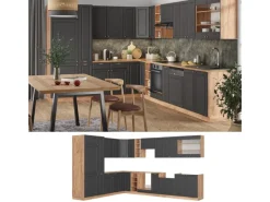 Outlet Vicco Fame-Line Eckküche Anthrazit Landhaus/Goldkraft Eiche 347 x 257 cm AP Anthrazit ohne E-Geräte Anthrazit Struktur