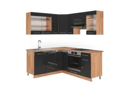 Winkelküchen<Vicco Fame-Line Eckküche /Goldkraft Eiche 160 x 190 cm AP Eiche ohne E-Geräte