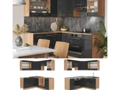 Winkelküchen<Vicco Fame-Line Eckküche /Goldkraft Eiche 160 x 190 cm AP Eiche ohne E-Geräte