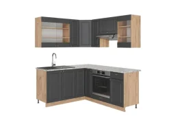 Outlet Vicco Fame-Line Eckküche Anthrazit Landhaus/Goldkraft Eiche 160 x 60 cm ohne Arbeitsplatte ohne E-Geräte Anthrazit Struktur