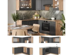 Outlet Vicco Fame-Line Eckküche Anthrazit Landhaus/Goldkraft Eiche 160 x 60 cm ohne Arbeitsplatte ohne E-Geräte Anthrazit Struktur